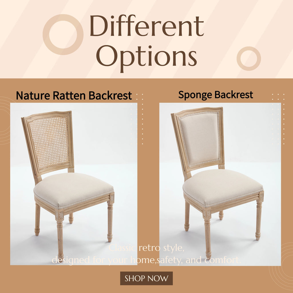French Country Dining Chairs Set of 2, Upholstered Chairs with T-shaped Back, Wire drawing and carving techniques ,Disassemblable , for Living Room, Kitchen , Restaurant Use, Beige