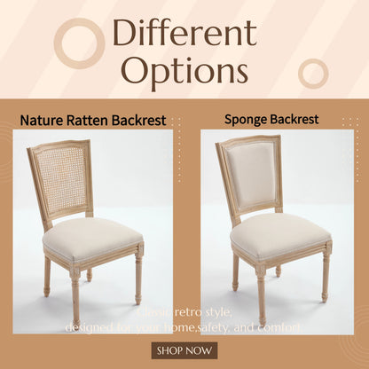 French Country Dining Chairs Set of 2, Upholstered Chairs with T-shaped Back, Wire drawing and carving techniques ,Disassemblable , for Living Room, Kitchen , Restaurant Use, Beige