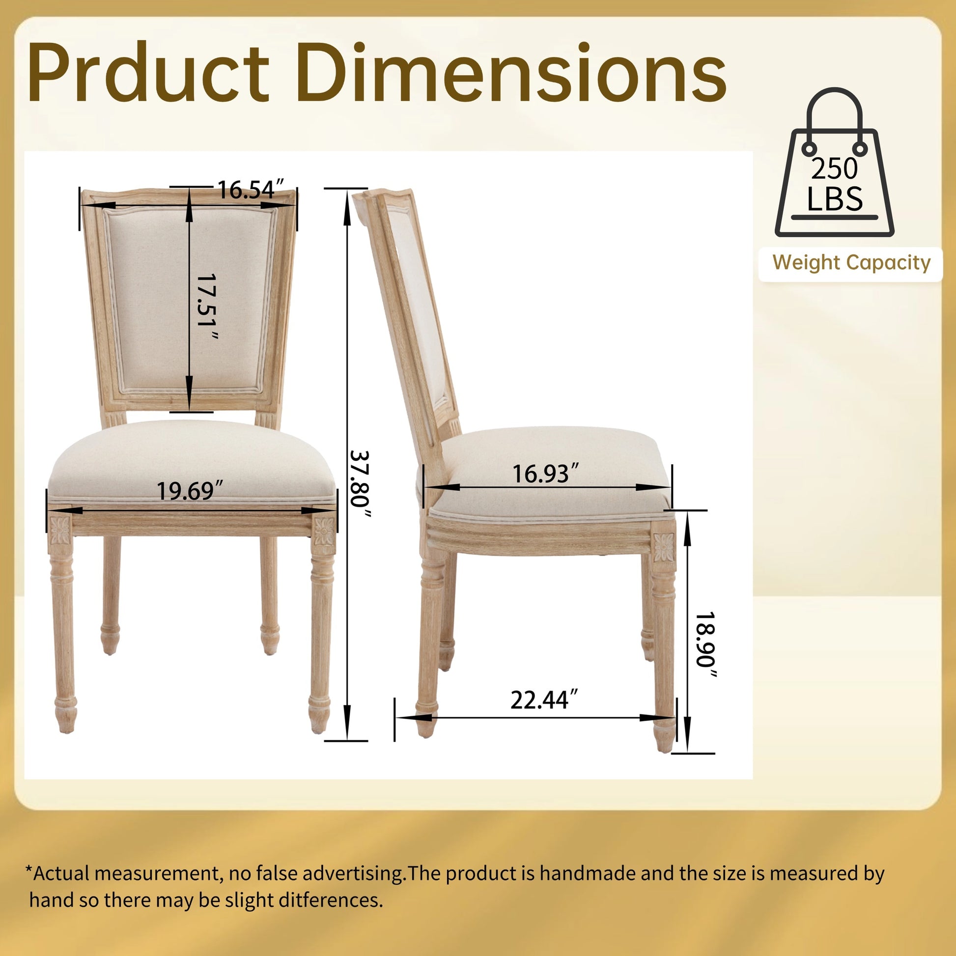 French Country Dining Chairs Set of 2, Upholstered Chairs with T-shaped Back, Wire drawing and carving techniques ,Disassemblable , for Living Room, Kitchen , Restaurant Use, Beige