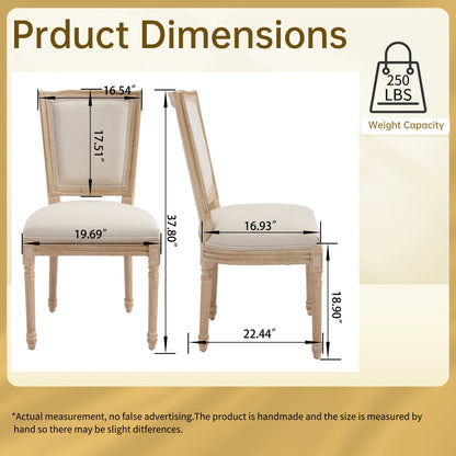 French Country Dining Chairs Set of 2, Upholstered Chairs with T-shaped Back, Wire drawing and carving techniques ,Disassemblable , for Living Room, Kitchen , Restaurant Use, Beige