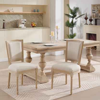 French Country Dining Chairs Set of 2, Upholstered Chairs with T-shaped Back, Wire drawing and carving techniques ,Disassemblable , for Living Room, Kitchen , Restaurant Use, Beige