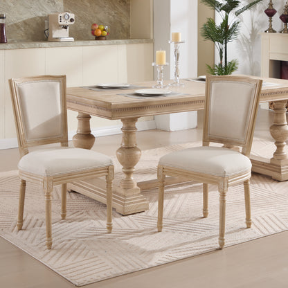 French Country Dining Chairs Set of 2, Upholstered Chairs with T-shaped Back, Wire drawing and carving techniques ,Disassemblable , for Living Room, Kitchen , Restaurant Use, Beige
