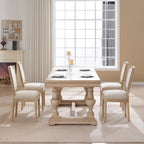 French Country Dining Chairs Set of 2, Upholstered Chairs with T-shaped Back, Wire drawing and carving techniques ,Disassemblable , for Living Room, Kitchen , Restaurant Use, Beige