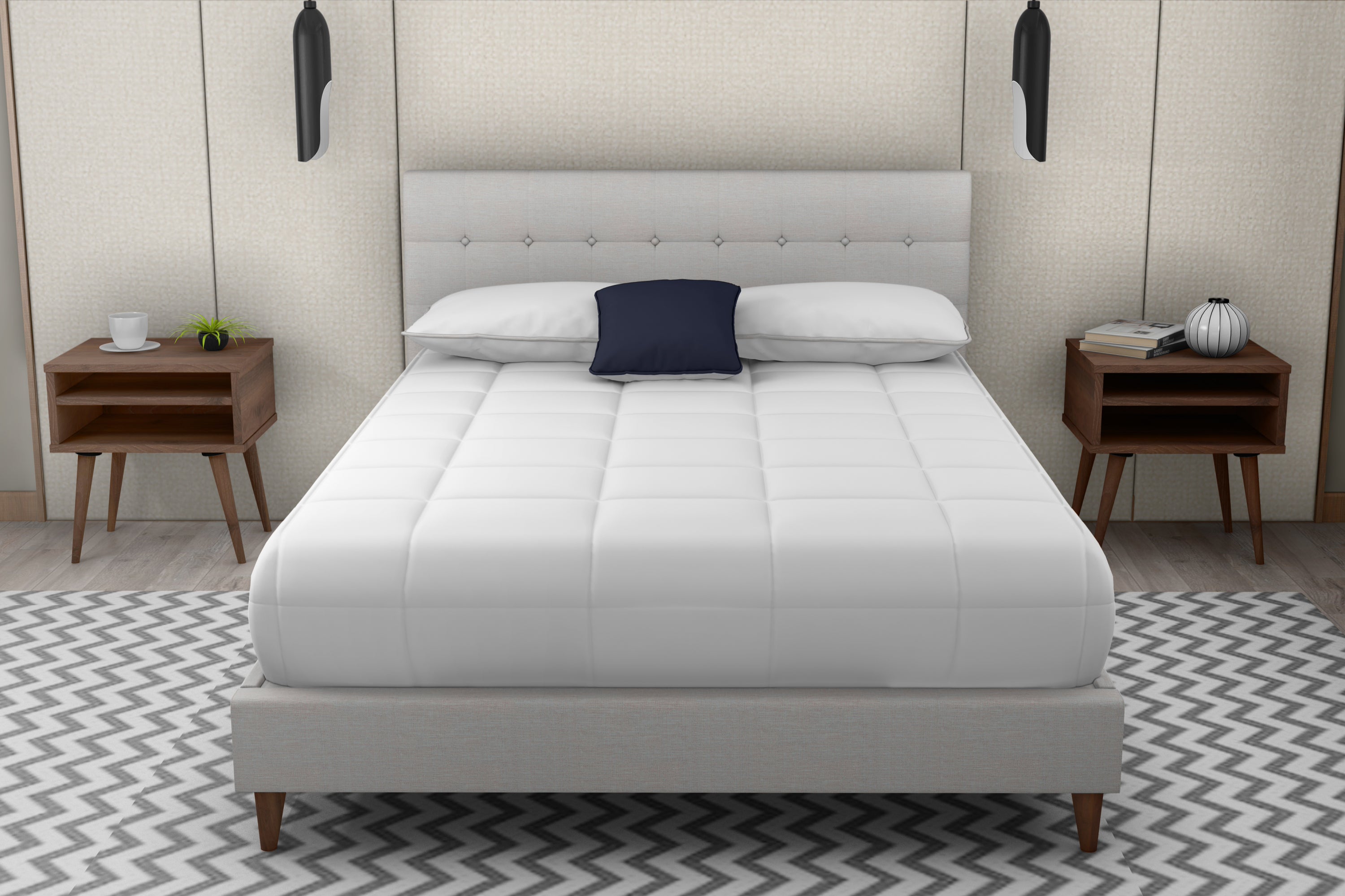 King Upholstered Bed With 2 Nightstands