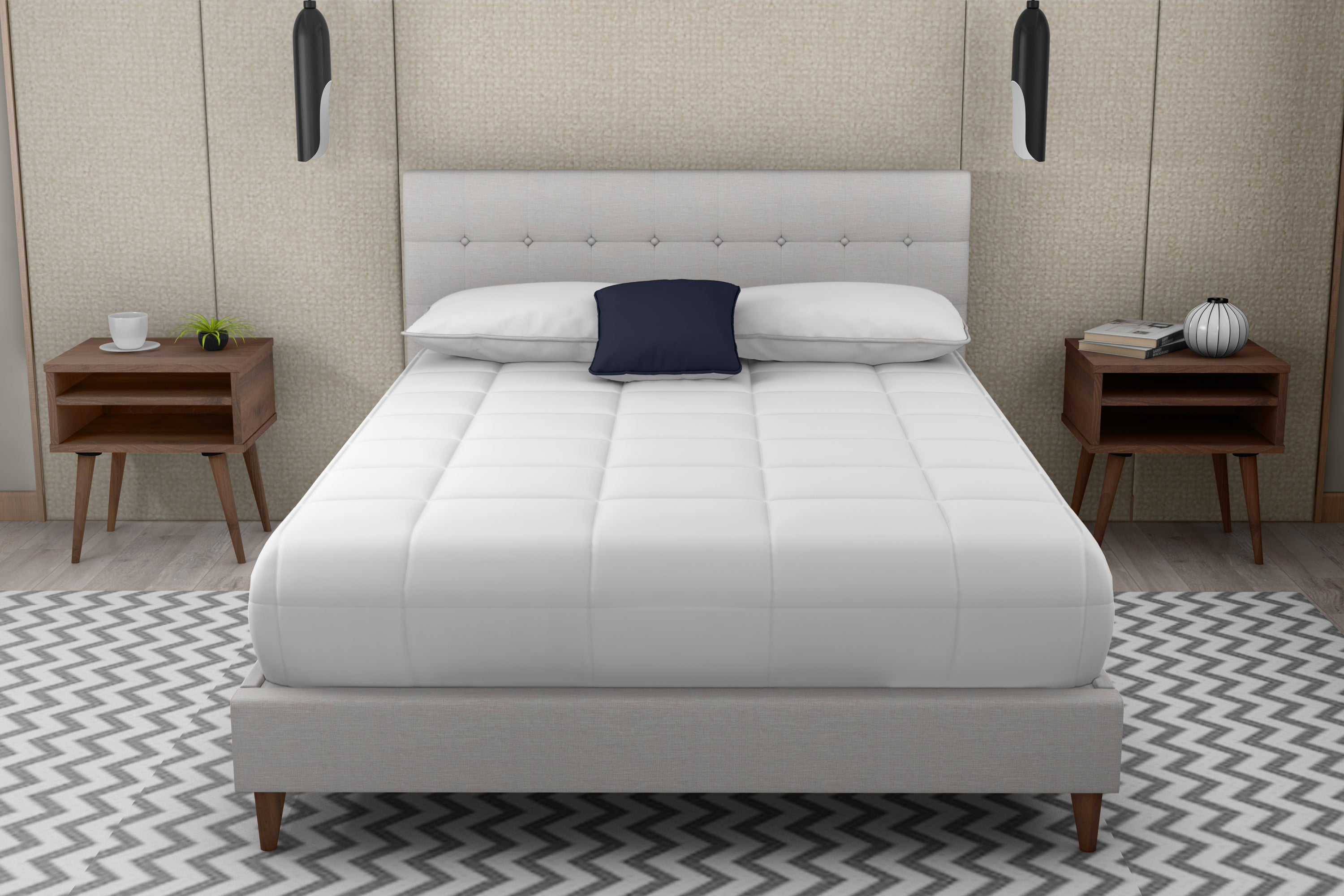 King Upholstered Bed With 2 Nightstands