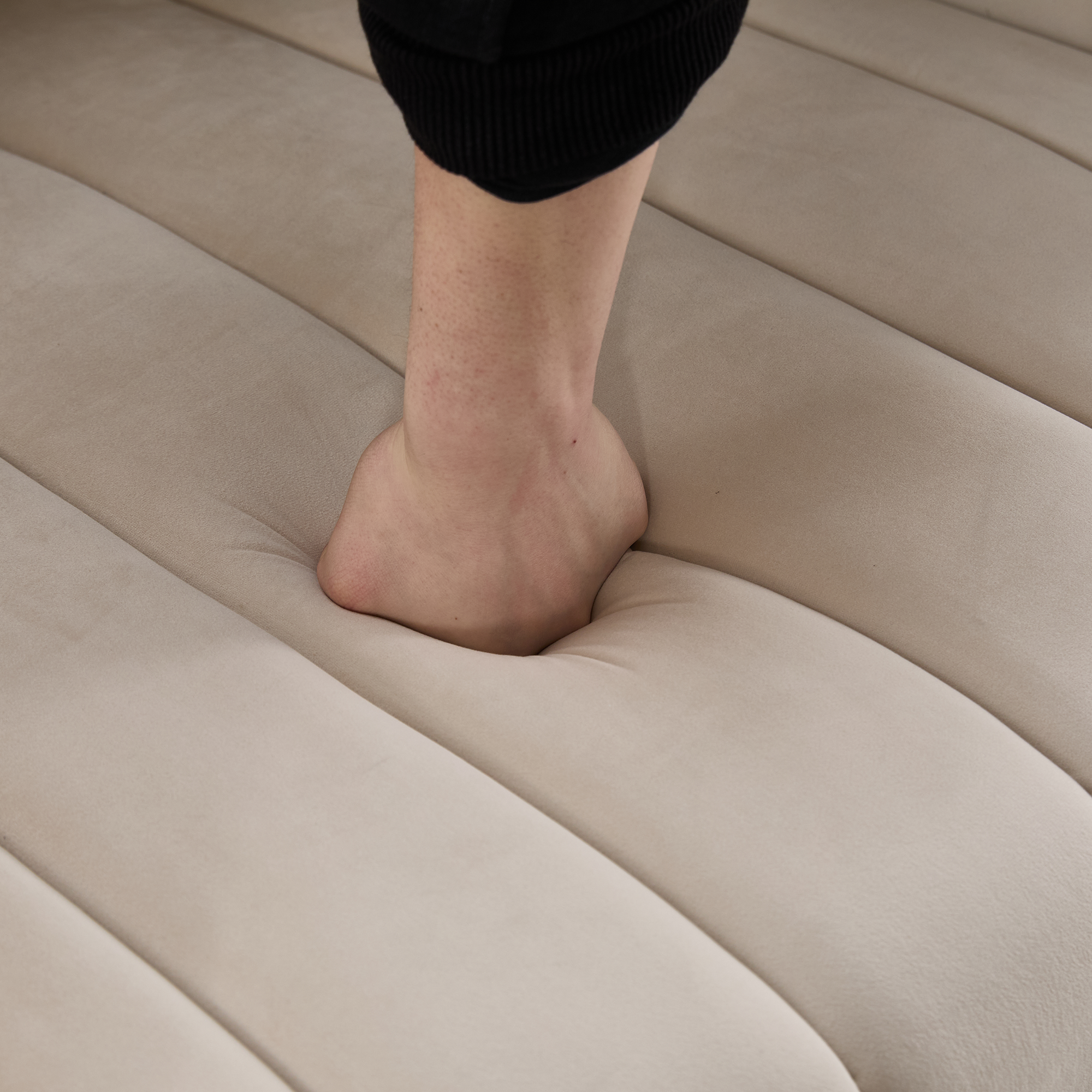 40.35'W Oversized 360° Swivel Accent Barrel Chair and Half Sofa with Ottoman, Velvet Channel Tufted Pumpkin-Shape Club Armchair & 3 Pillows with Storage Stool for Living Room, Bedroom, Lounge, BEIGE