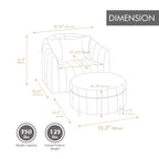 40.35'W Oversized 360° Swivel Accent Barrel Chair and Half Sofa with Ottoman, Velvet Channel Tufted Pumpkin-Shape Club Armchair & 3 Pillows with Storage Stool for Living Room, Bedroom, Lounge, BEIGE