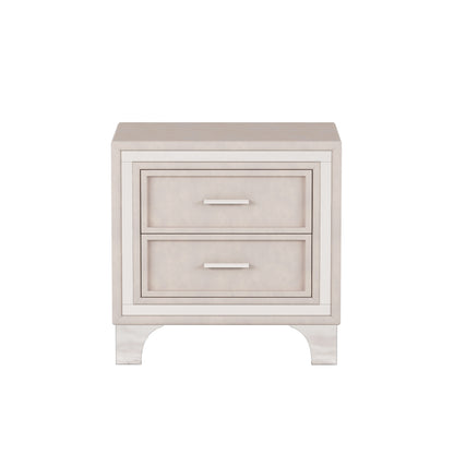 Mid Century Vintage Nightstand with Metal Legs for Bedroom, Velvet Bedside Table with 2 Drawers, Fully Assembled Except Legs and Handles, Beige