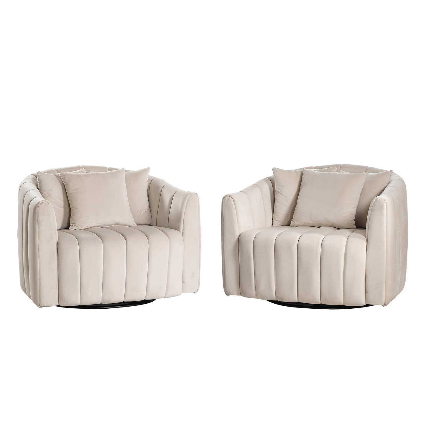 40.35'W Upholstered Oversized 360° Swivel Accent Barrel Chair and Half Cozy Sofa with 3 Pillows, Velvet Channel Tufted Pumpkin-Shape Club Armchair for Living Room, Bedroom, Office, Lounge,BEIGE
