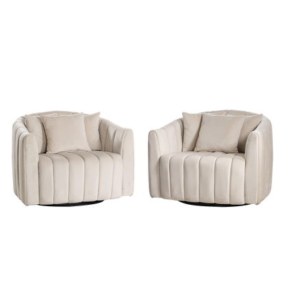 40.35'W Upholstered Oversized 360° Swivel Accent Barrel Chair and Half Cozy Sofa with 3 Pillows, Velvet Channel Tufted Pumpkin-Shape Club Armchair for Living Room, Bedroom, Office, Lounge,BEIGE