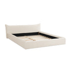Modern Queen Size Upholstered Platform Bed Frame with Curved Headboard in Beige Velvet Fabric