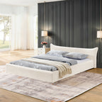 Modern Queen Size Upholstered Platform Bed Frame with Curved Headboard in Beige Velvet Fabric