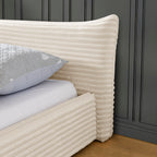 Modern Queen Size Upholstered Platform Bed Frame with Curved Headboard in Beige Velvet Fabric