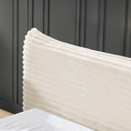 Modern Queen Size Upholstered Platform Bed Frame with Curved Headboard in Beige Velvet Fabric