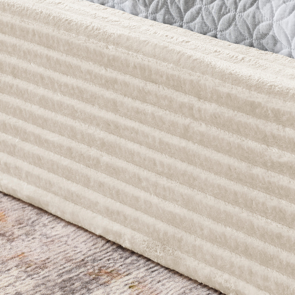 Modern Queen Size Upholstered Platform Bed Frame with Curved Headboard in Beige Velvet Fabric