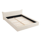 Modern Queen Size Upholstered Platform Bed Frame with Curved Headboard in Beige Velvet Fabric