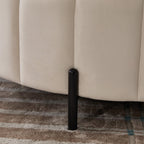 Beige Velvet Upholstered Round Ottoman With Storage.