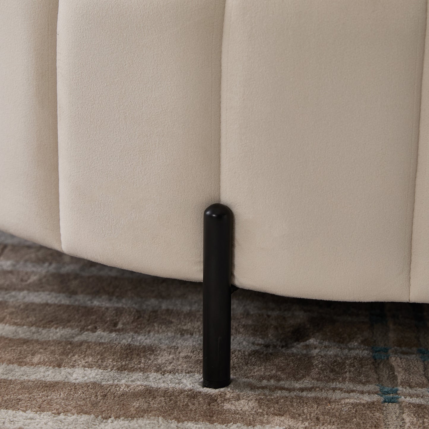 31.5'W Upholstered Round Ottoman With Reversible Lid, Velvet Storage Stool, Channel Tufted Pumpkin-shape Footstool for Living room, Bedroom and Office, Beige