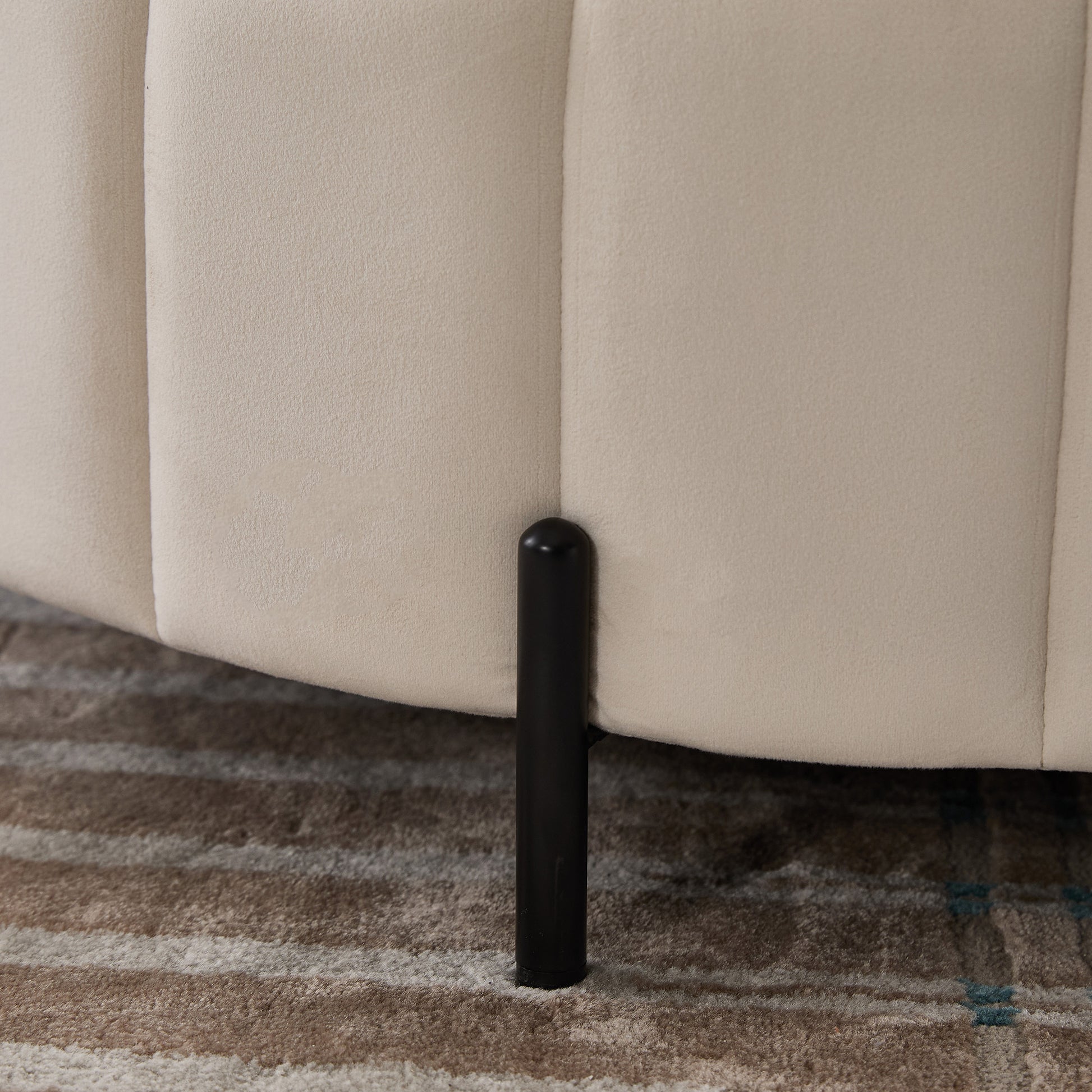 31.5'W Upholstered Round Ottoman With Reversible Lid, Velvet Storage Stool, Channel Tufted Pumpkin-shape Footstool for Living room, Bedroom and Office, Beige