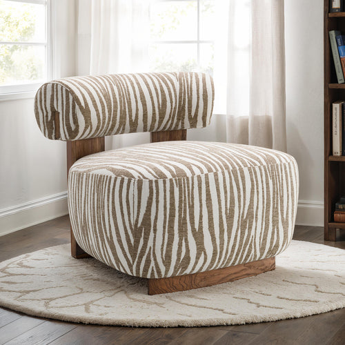 1pc Accent Chair zebra Strips Fabric Hight Density Foam Cylindrical Backrest Beige Finish Primary Living Room Accent Chair