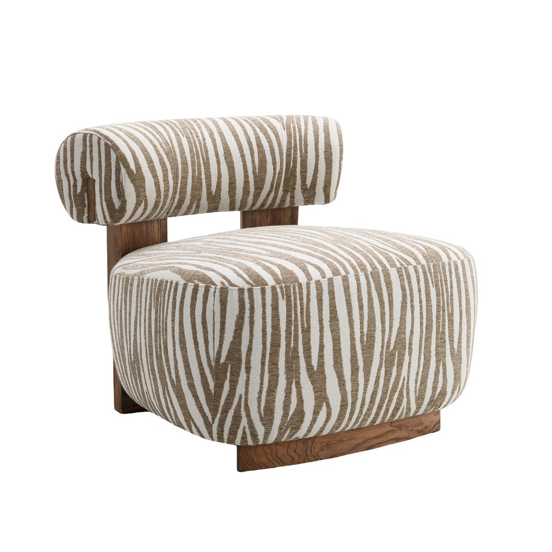 1pc Accent Chair zebra Strips Fabric Hight Density Foam Cylindrical Backrest Beige Finish Primary Living Room Accent Chair