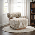 1pc Accent Chair zebra Strips Fabric Hight Density Foam Cylindrical Backrest Beige Finish Primary Living Room Accent Chair