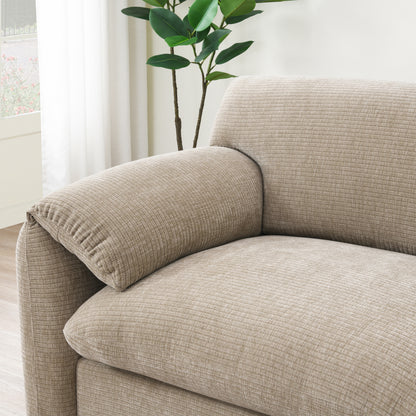 [VIDEO Provided] 108' Modular Sectional Sofa, L-Shape with 31.5' Extra-Wide Seat Cushion, USB and Type-C Charger, Phone Holder and 2 Side Storage Pockets, Free Movement Ottoman, Striped Chenille