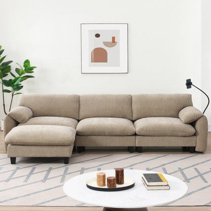 [VIDEO Provided] 108' Modular Sectional Sofa, L-Shape with 31.5' Extra-Wide Seat Cushion, USB and Type-C Charger, Phone Holder and 2 Side Storage Pockets, Free Movement Ottoman, Striped Chenille