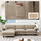 [VIDEO Provided] 108' Modular Sectional Sofa, L-Shape with 31.5' Extra-Wide Seat Cushion, USB and Type-C Charger, Phone Holder and 2 Side Storage Pockets, Free Movement Ottoman, Striped Chenille