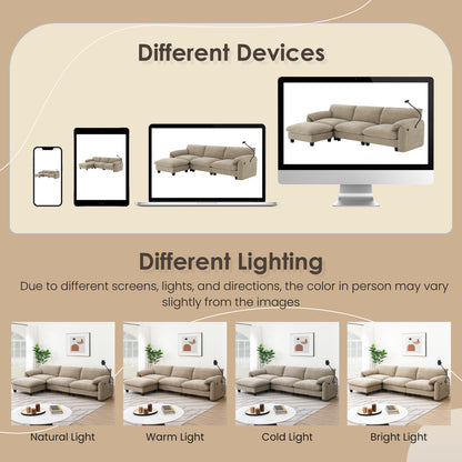 [VIDEO Provided] 108' Modular Sectional Sofa, L-Shape with 31.5' Extra-Wide Seat Cushion, USB and Type-C Charger, Phone Holder and 2 Side Storage Pockets, Free Movement Ottoman, Striped Chenille