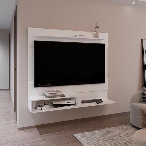 Beijing Floating Entertainment Center, One Superior Shelf, Two Shelves, Space For Tv, White