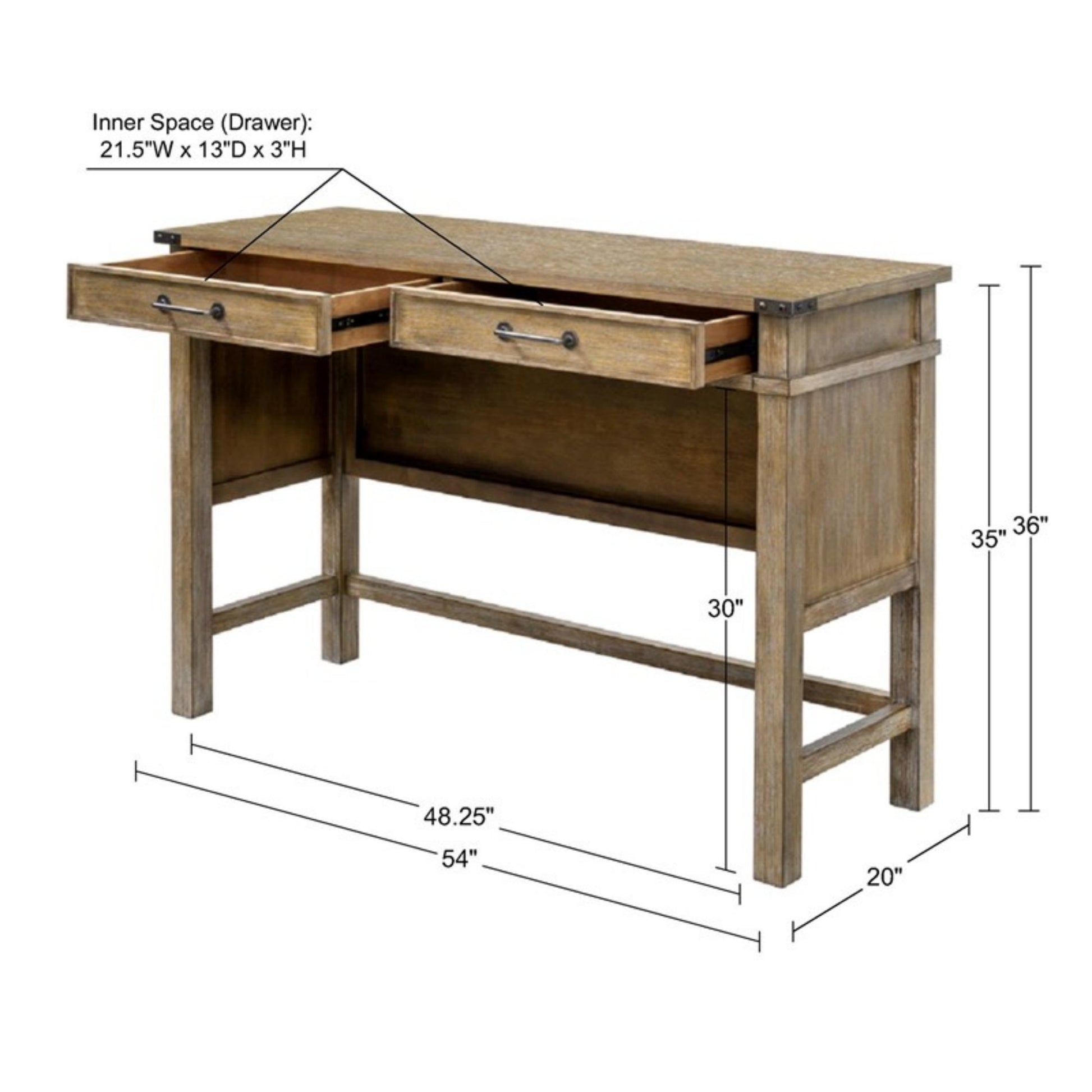 Belfast Occasional Table with 2 Drawers in Reclaimed Natural Wood Console Table