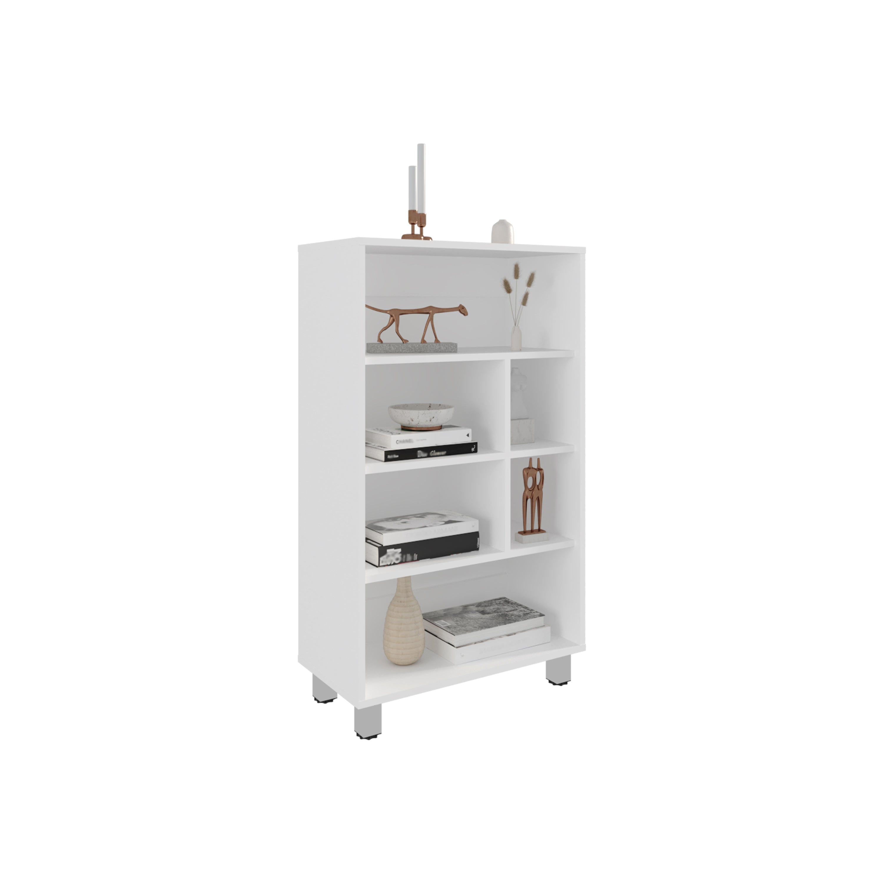 Bellagio 40 Tall Four-Tier Shelf Base Cabinet with 6 Cubbies White