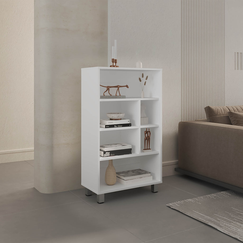 Bellagio 40 Tall Four-Tier Shelf Base Cabinet with 6 Cubbies White