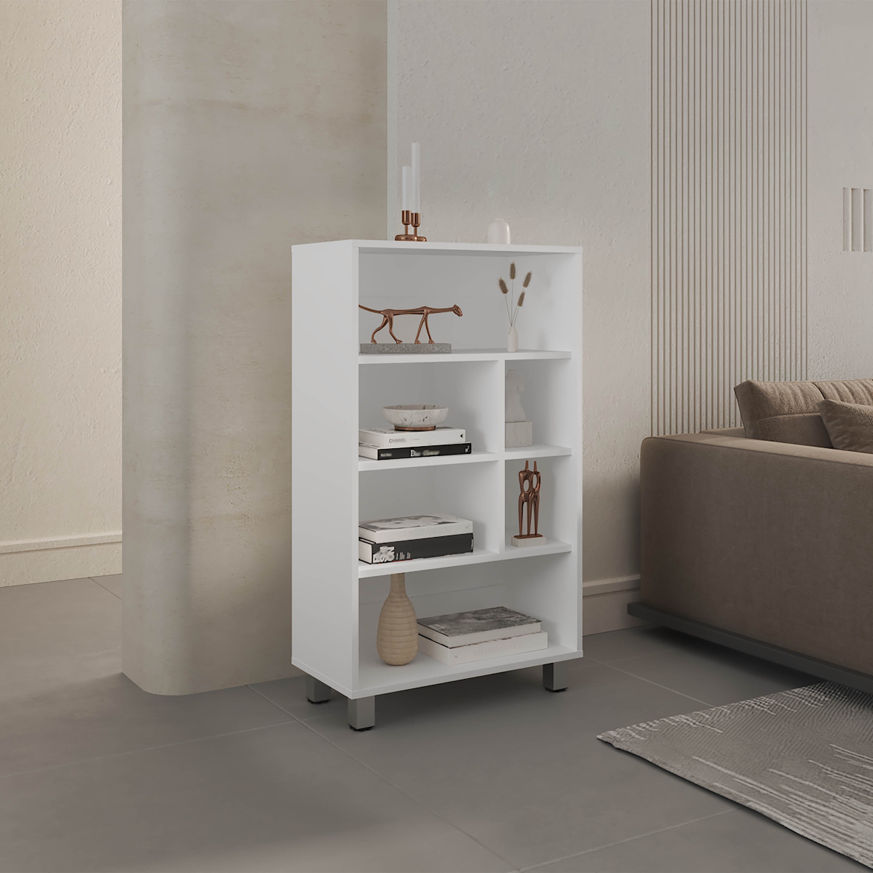 Bellagio 40 Tall Four-Tier Shelf Base Cabinet with 6 Cubbies White