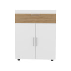 Belton Shoe Rack With Double Doors And Interior Shelves, Freestanding Footwear Storage Cabinet, White/ Natural Oak