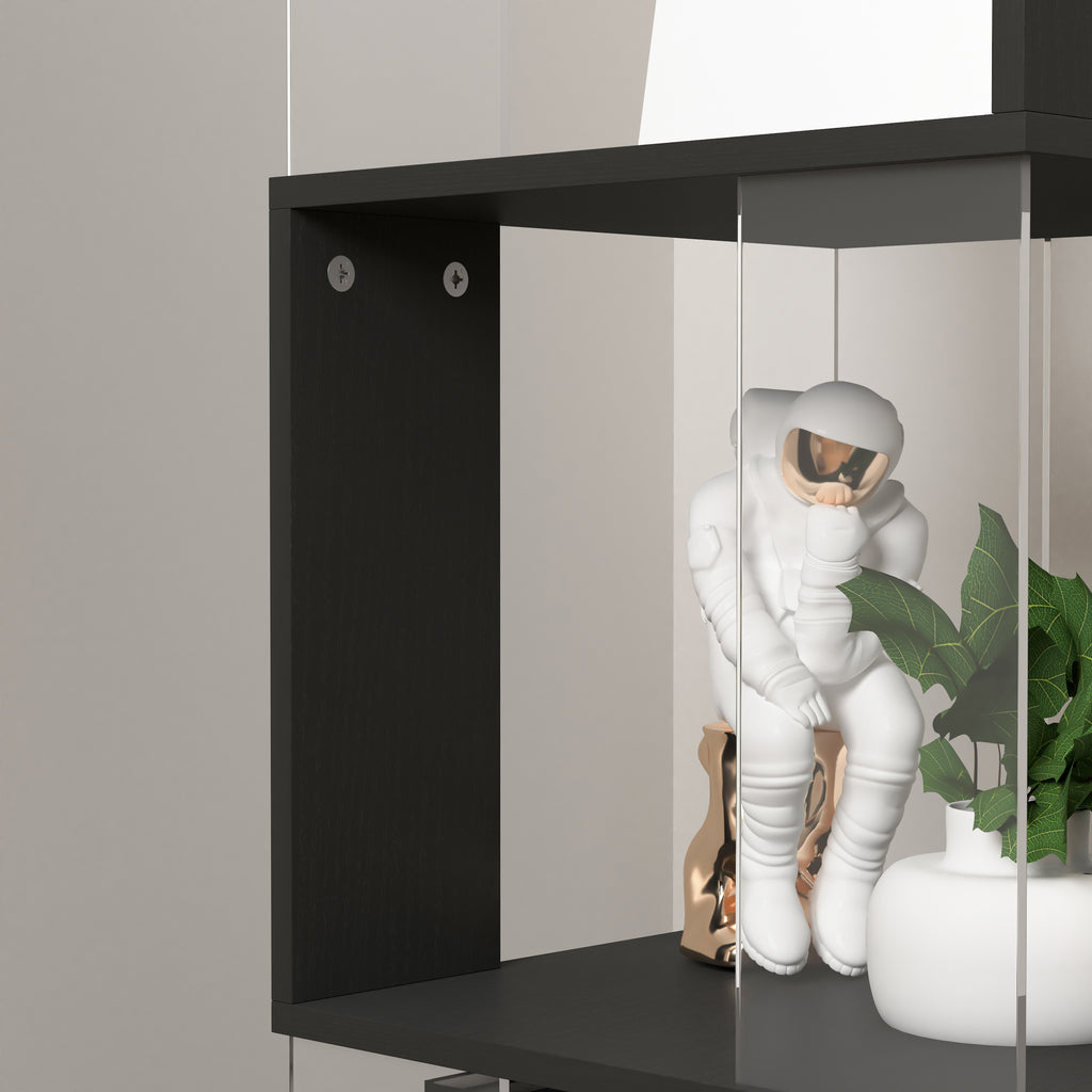 5 tier Rotating Bookshelf, Floor Rack Simple Bookcase with Acrylic plate Student Multi-Function Creative Bookshelf for Living Room with anti-toppling base