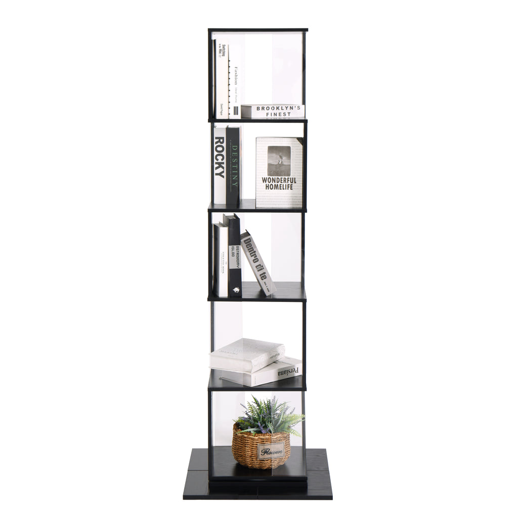 5 tier Rotating Bookshelf, Floor Rack Simple Bookcase with Acrylic plate Student Multi-Function Creative Bookshelf for Living Room with anti-toppling base