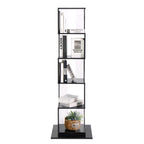 5 tier Rotating Bookshelf, Floor Rack Simple Bookcase with Acrylic plate Student Multi-Function Creative Bookshelf for Living Room with anti-toppling base
