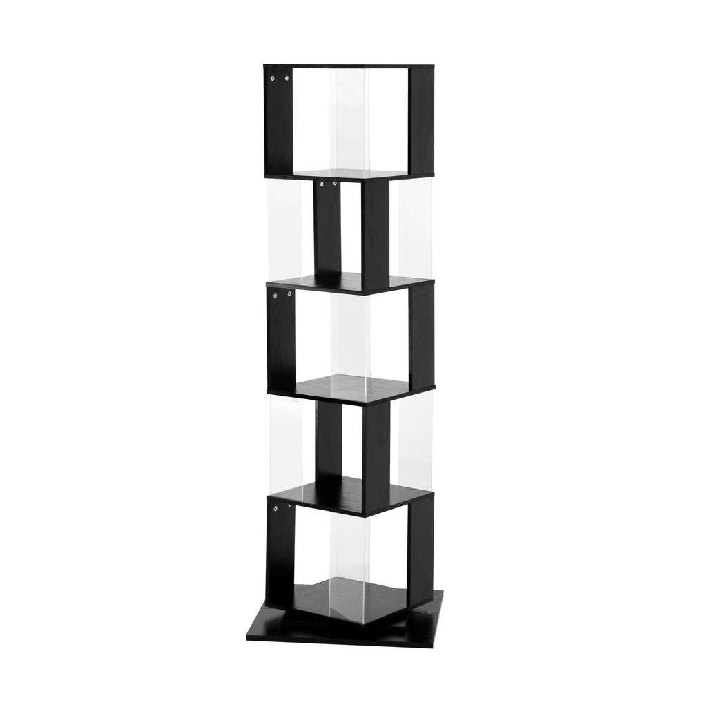 5 tier Rotating Bookshelf, Floor Rack Simple Bookcase with Acrylic plate Student Multi-Function Creative Bookshelf for Living Room with anti-toppling base