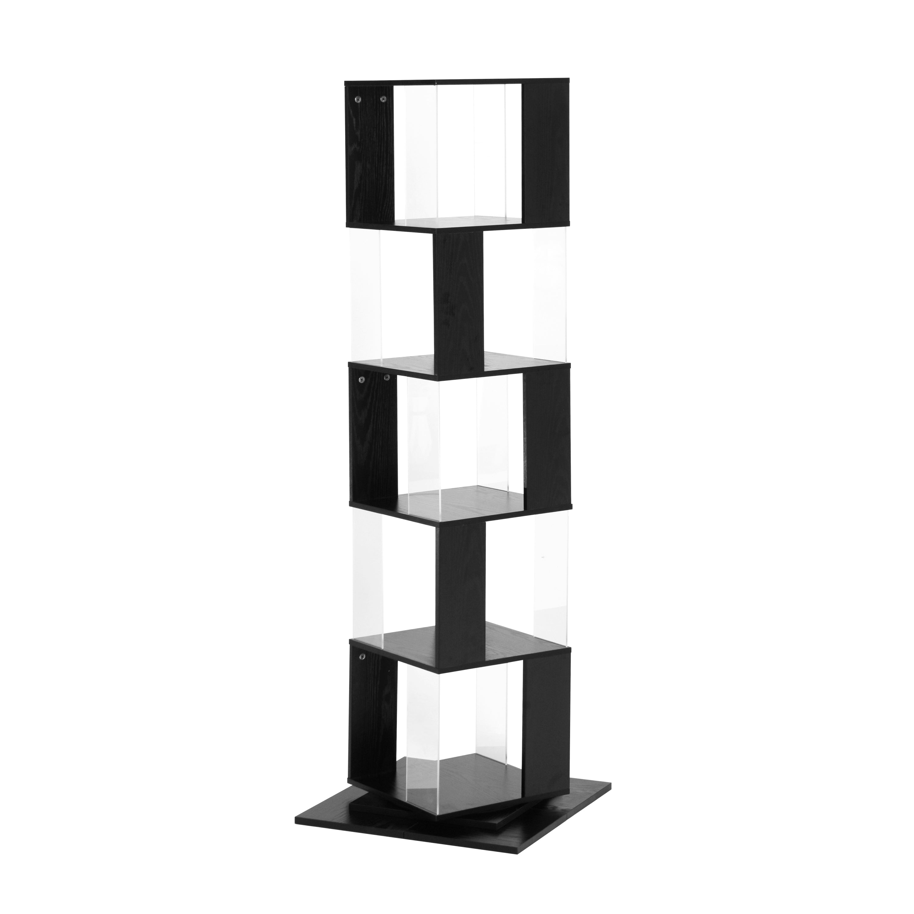 5 tier Rotating Bookshelf, Floor Rack Simple Bookcase with Acrylic plate Student Multi-Function Creative Bookshelf for Living Room with anti-toppling base