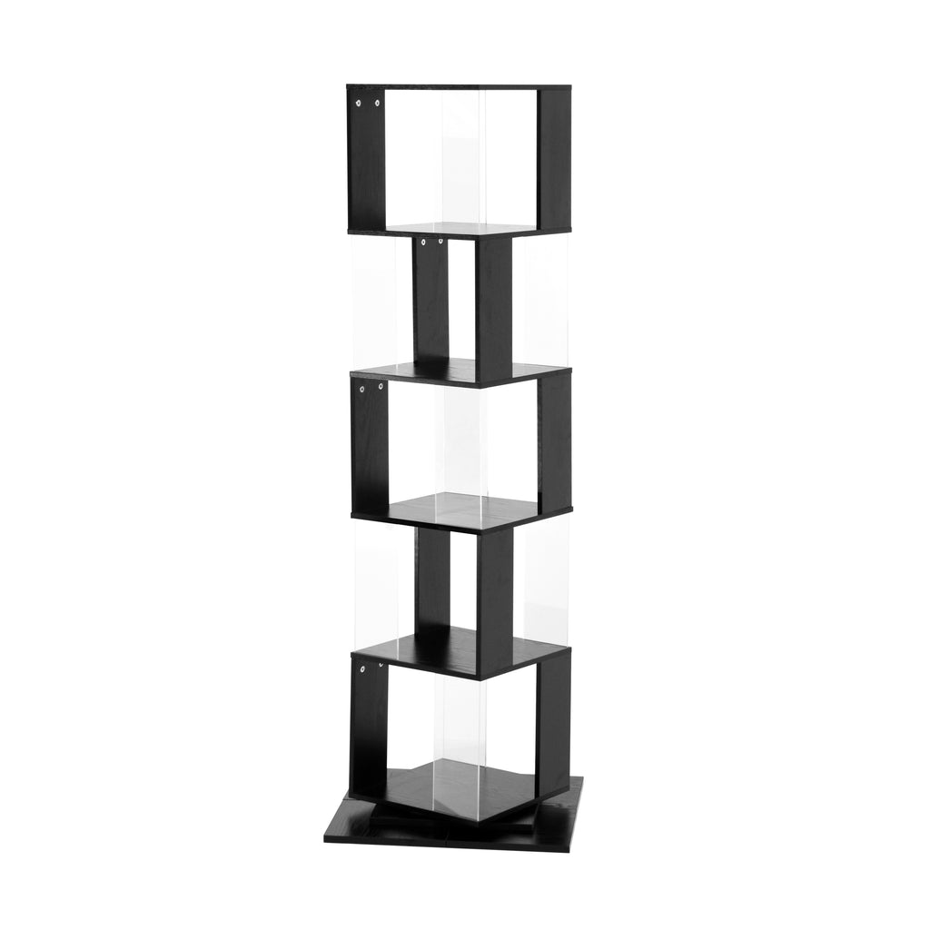 5 tier Rotating Bookshelf, Floor Rack Simple Bookcase with Acrylic plate Student Multi-Function Creative Bookshelf for Living Room with anti-toppling base