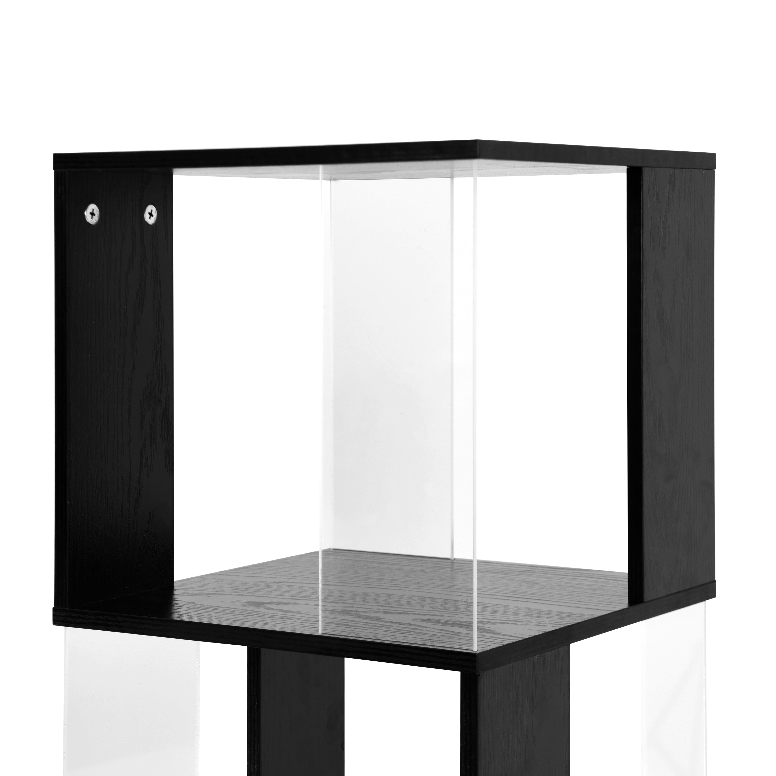 5 tier Rotating Bookshelf, Floor Rack Simple Bookcase with Acrylic plate Student Multi-Function Creative Bookshelf for Living Room with anti-toppling base