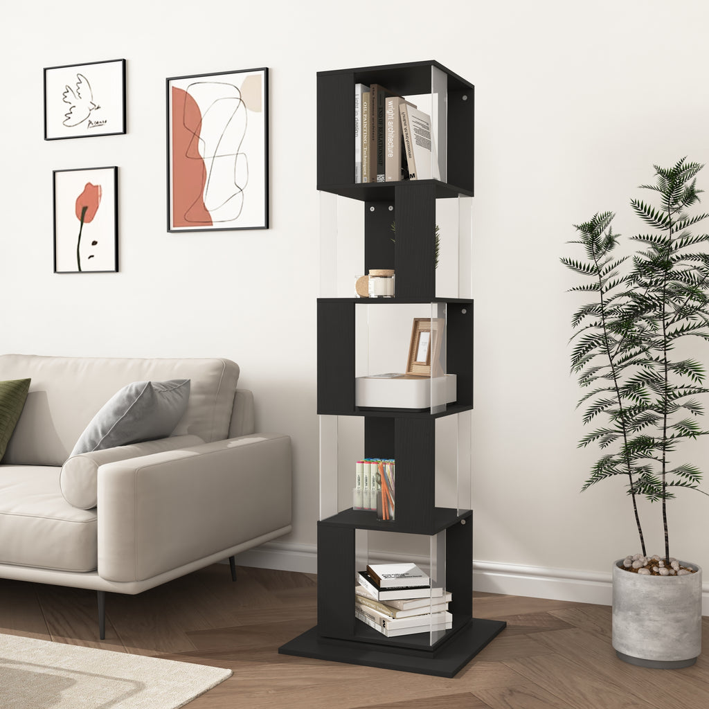 5 tier Rotating Bookshelf, Floor Rack Simple Bookcase with Acrylic plate Student Multi-Function Creative Bookshelf for Living Room with anti-toppling base