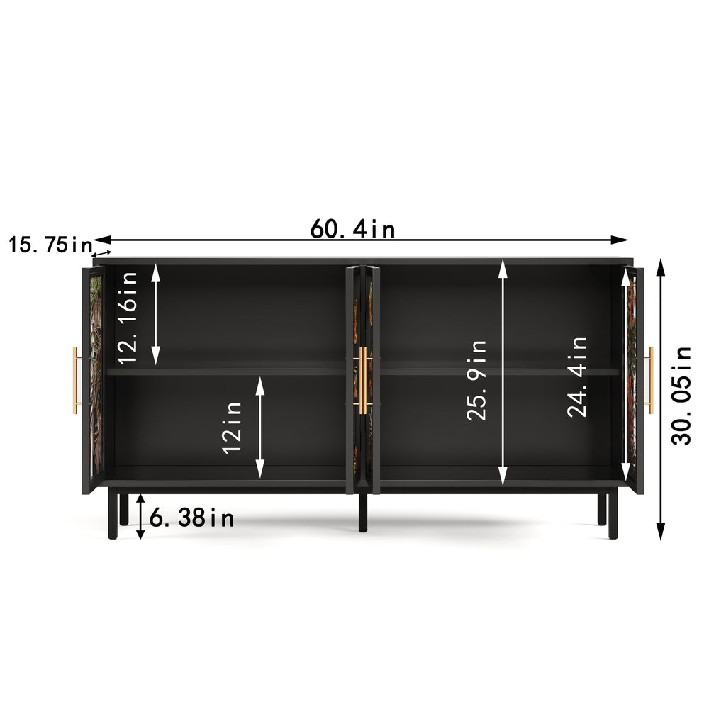 60.3' with 4 doors for Buffet Cabinets, Glazed painting art storage Cabinets, American retro control Console Table decorative Cabinets, Living room, Bedroom, Dining room Sideboard