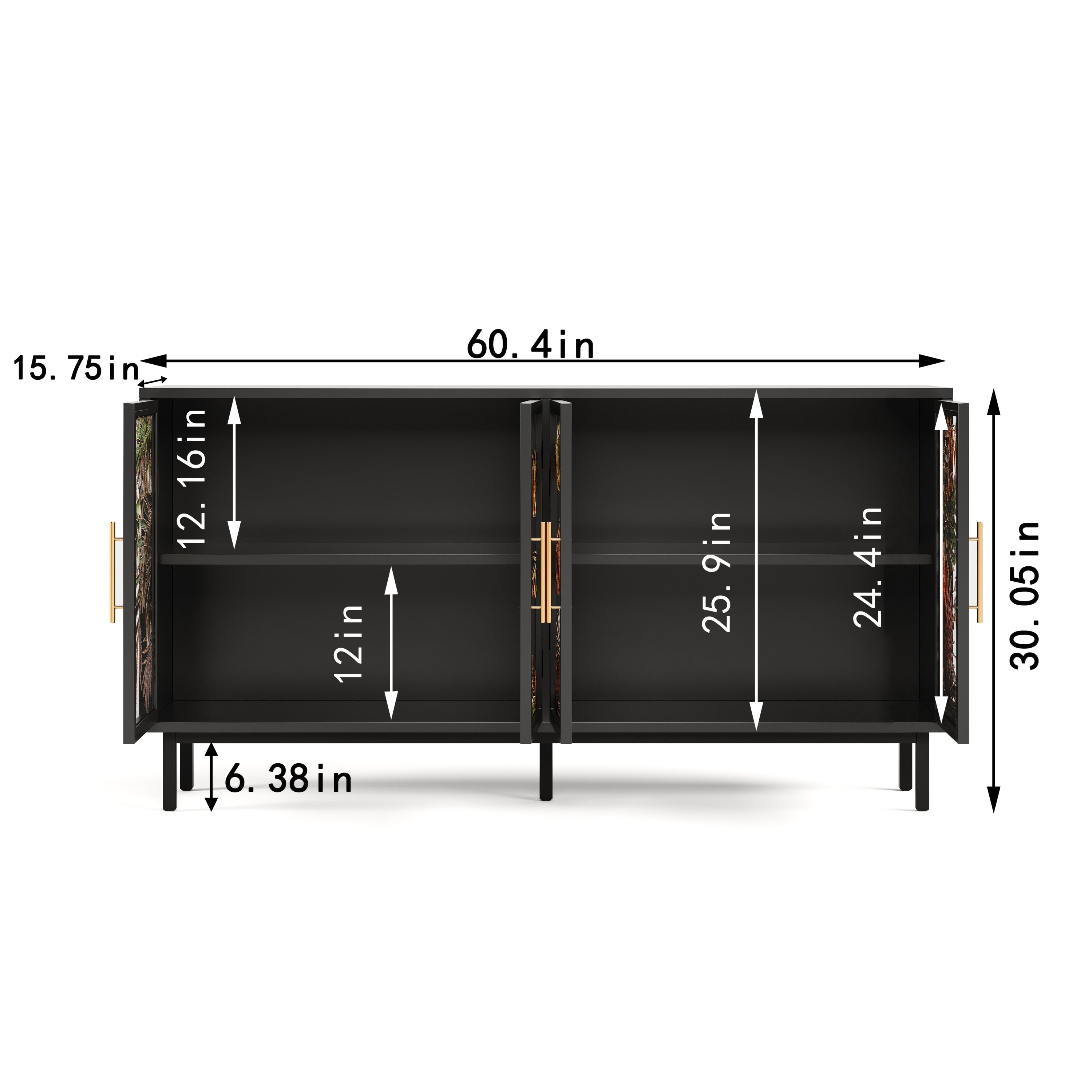 60.3' with 4 doors for Buffet Cabinets, Glazed painting art storage Cabinets, American retro control Console Table decorative Cabinets, Living room, Bedroom, Dining room Sideboard