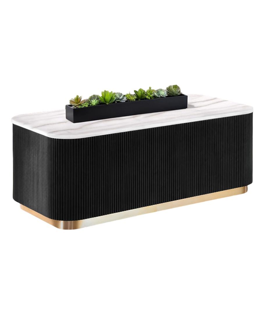 Contemporary Style 1pc Rectangle Cocktail Table Marble Top Gold Accent Plinth Base Black White And Gold Finish Primary Living Room Coffee Table