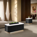 Contemporary Style 1pc Rectangle Cocktail Table Marble Top Gold Accent Plinth Base Black White And Gold Finish Primary Living Room Coffee Table