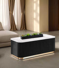 Contemporary Style 1pc Rectangle Cocktail Table Marble Top Gold Accent Plinth Base Black White And Gold Finish Primary Living Room Coffee Table