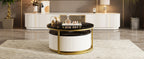 Modern Round Nesting Coffee Table Fluted with Drawer in Black & Gold in 27.6'